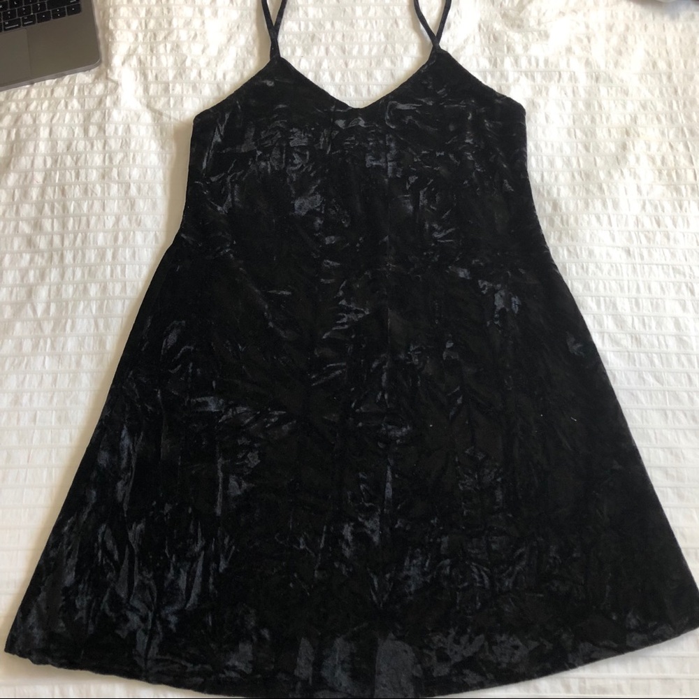 Black Crushed Velvet A-Line Dress